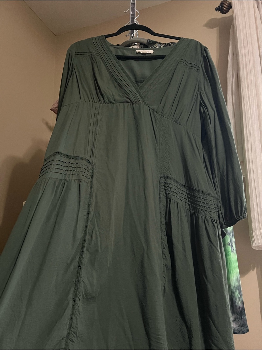 Lucky Brand Olive Green V-Neck Long Sleeve Midi Dress